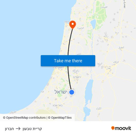 חברון to קריית טבעון map