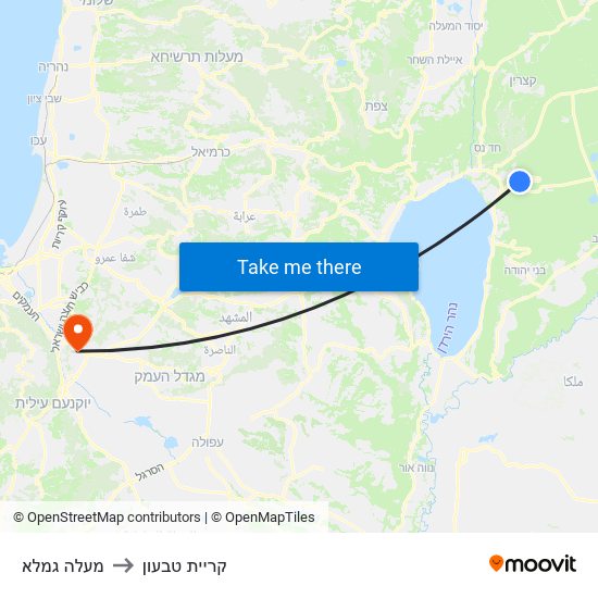 מעלה גמלא to קריית טבעון map