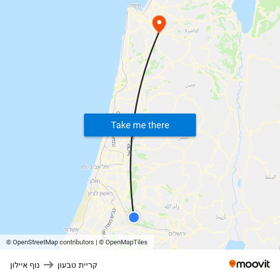 נוף איילון to קריית טבעון map