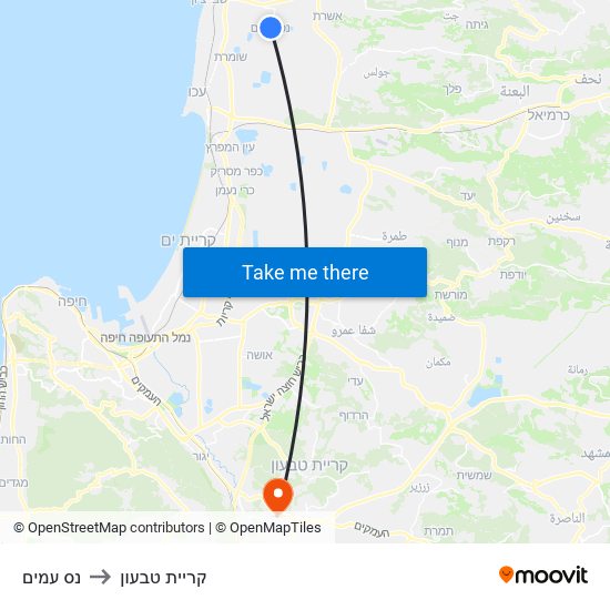 נס עמים to קריית טבעון map