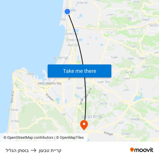 בוסתן הגליל to קריית טבעון map