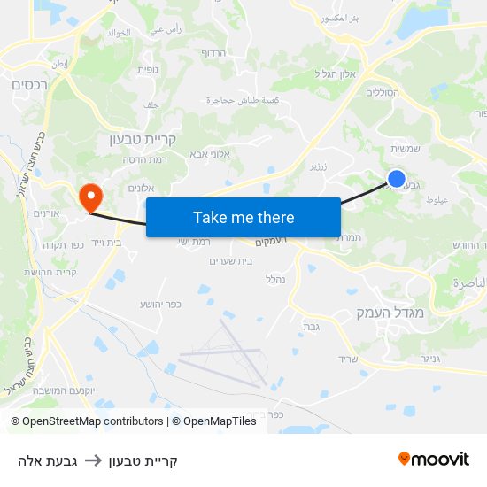 גבעת אלה to קריית טבעון map