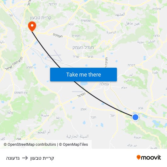 גדעונה to קריית טבעון map