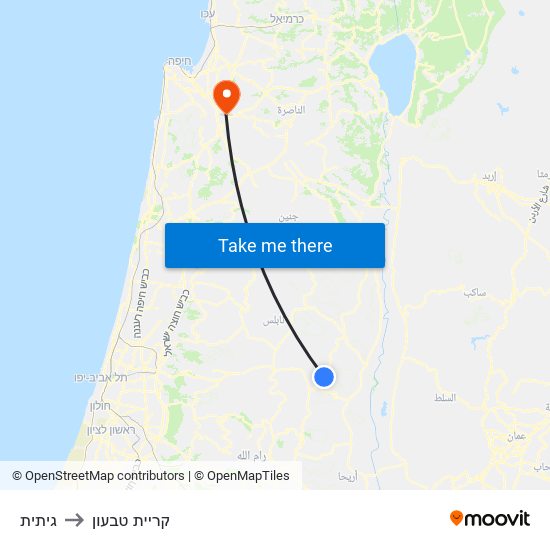 גיתית to קריית טבעון map