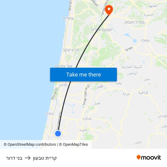 בני דרור to קריית טבעון map