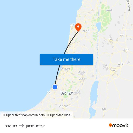 בת הדר to קריית טבעון map