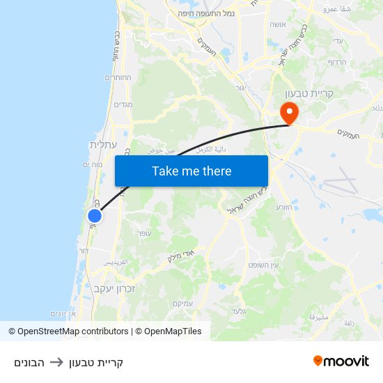 הבונים to קריית טבעון map