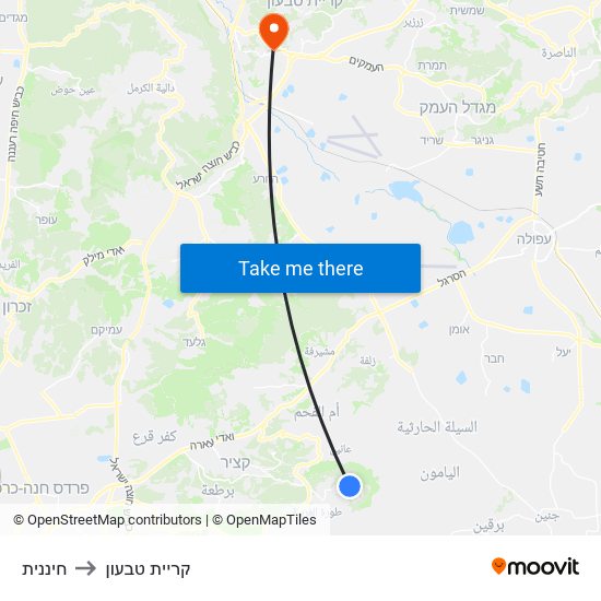 חיננית to קריית טבעון map