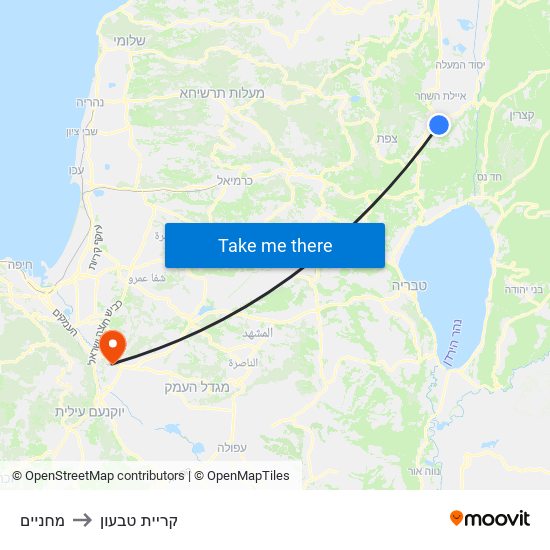 מחניים to קריית טבעון map