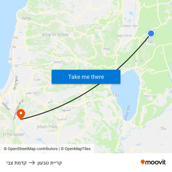 קדמת צבי to קריית טבעון map