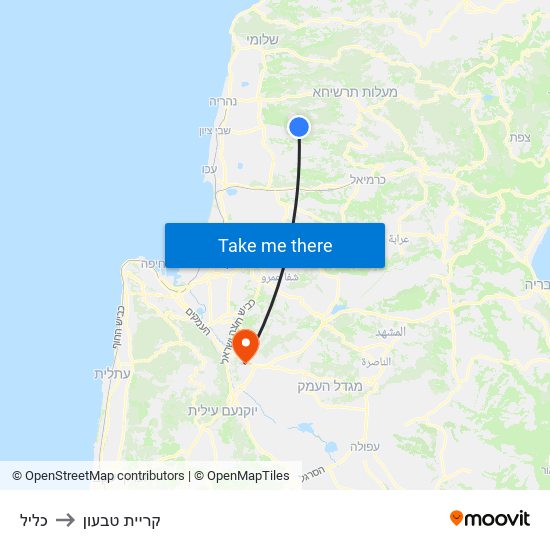 כליל to קריית טבעון map