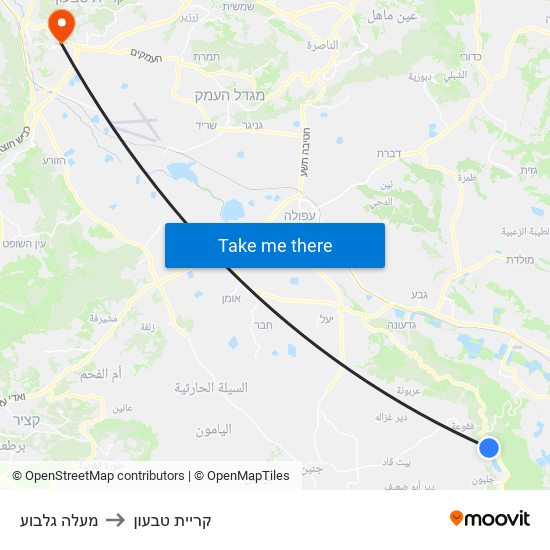 מעלה גלבוע to קריית טבעון map