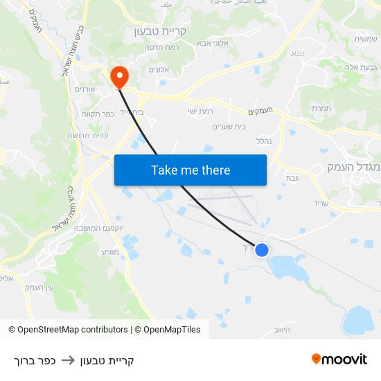 כפר ברוך to קריית טבעון map