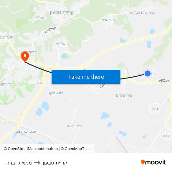 מנשית זבדה to קריית טבעון map