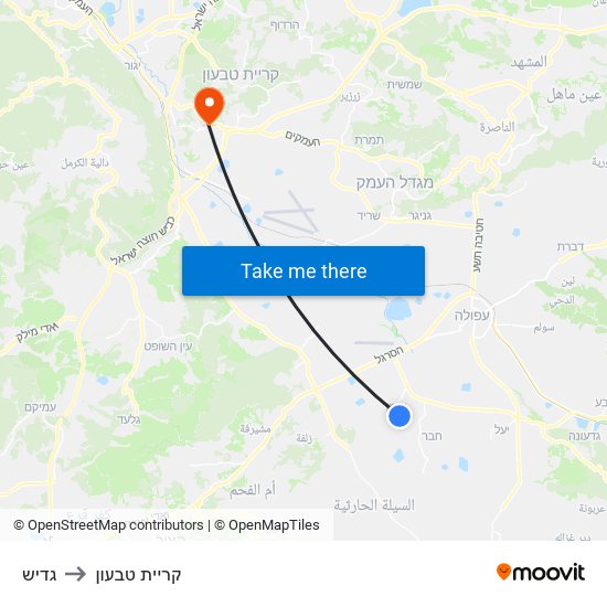 גדיש to קריית טבעון map