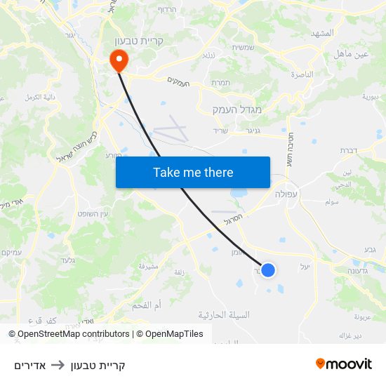 אדירים to קריית טבעון map