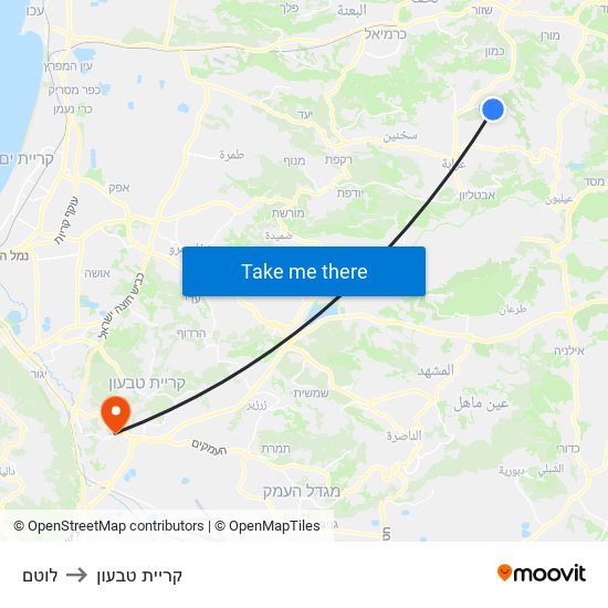 לוטם to קריית טבעון map