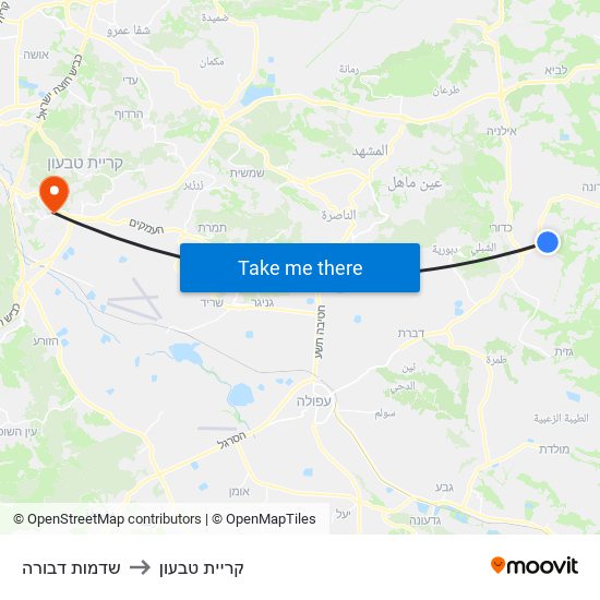 שדמות דבורה to קריית טבעון map