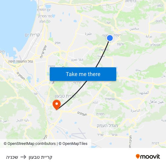 שכניה to קריית טבעון map