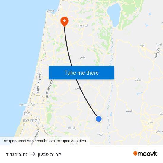 נתיב הגדוד to קריית טבעון map