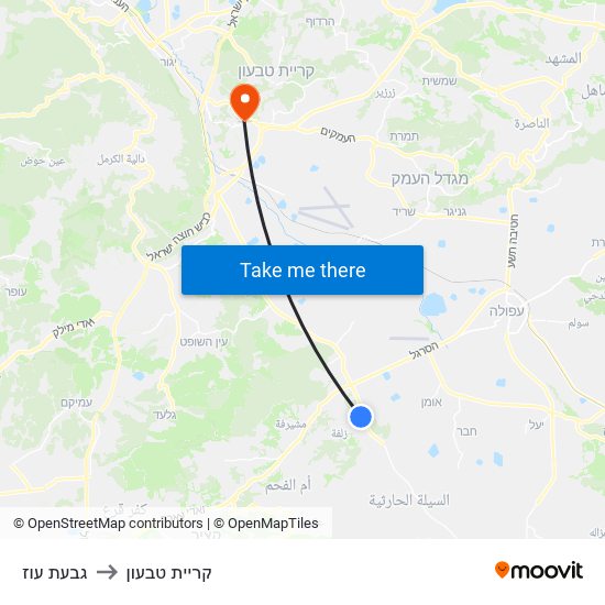 גבעת עוז to קריית טבעון map