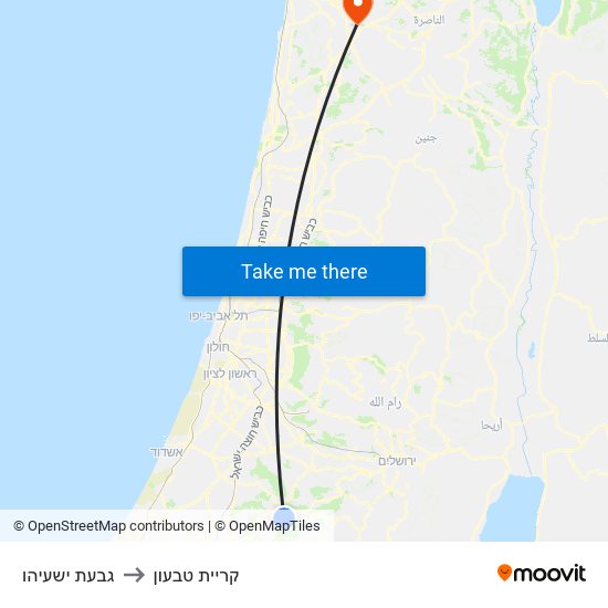 גבעת ישעיהו to קריית טבעון map