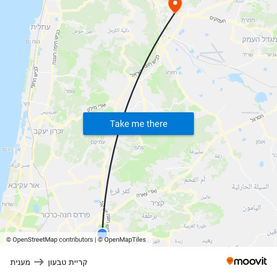 מענית to קריית טבעון map