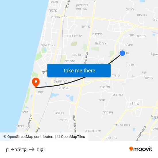 קדימה-צורן to יקום map