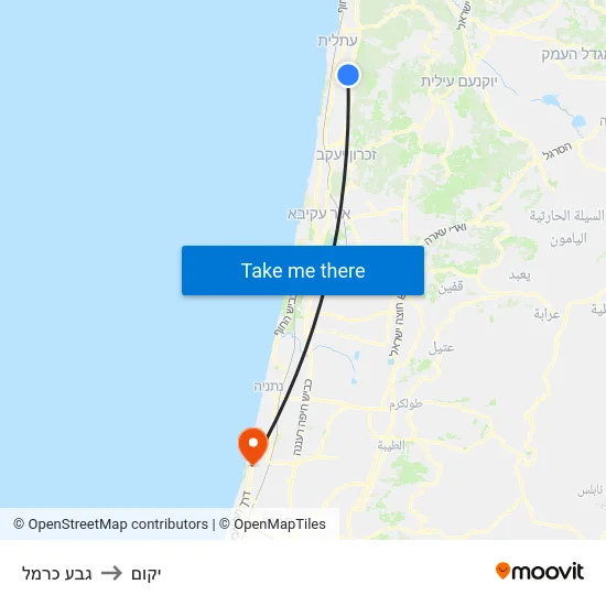 גבע כרמל to יקום map