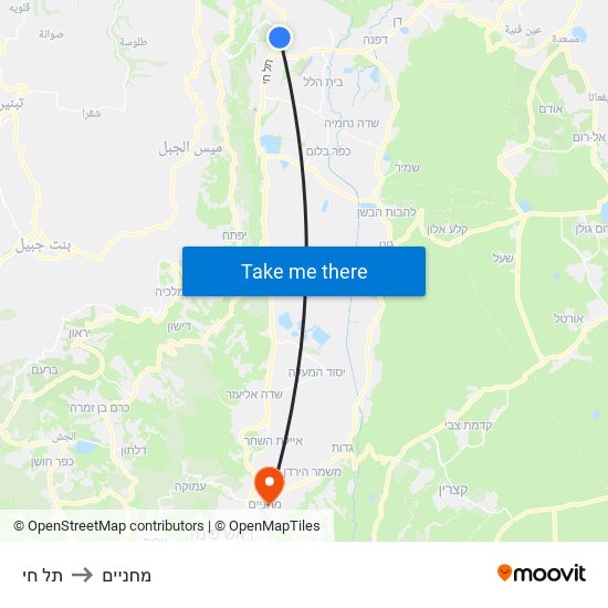 תל חי to מחניים map