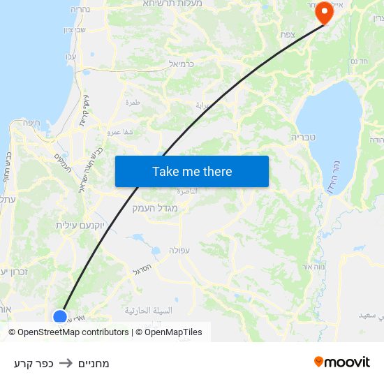 כפר קרע to מחניים map