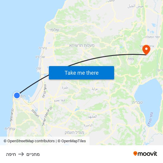 חיפה to מחניים map