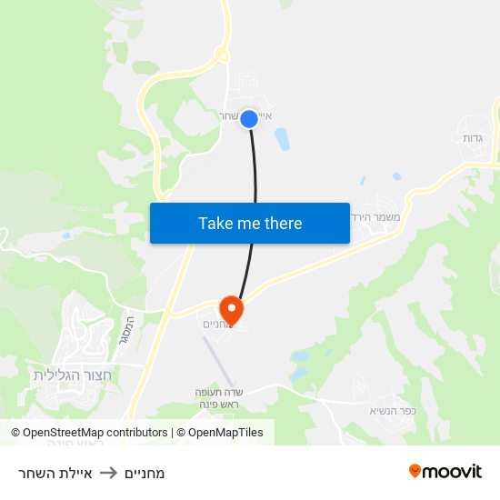 איילת השחר to מחניים map