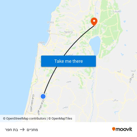 בת חפר to מחניים map