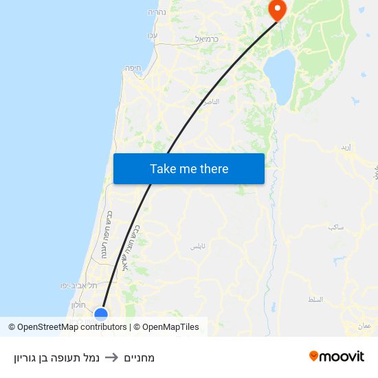 נמל תעופה בן גוריון to מחניים map