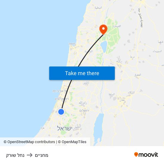 נחל שורק to מחניים map