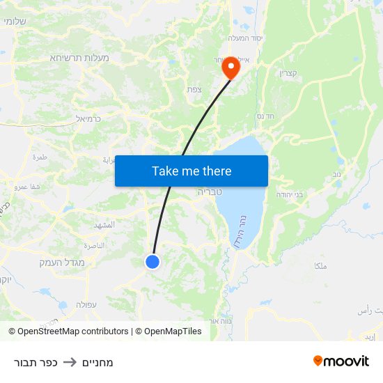 כפר תבור to מחניים map