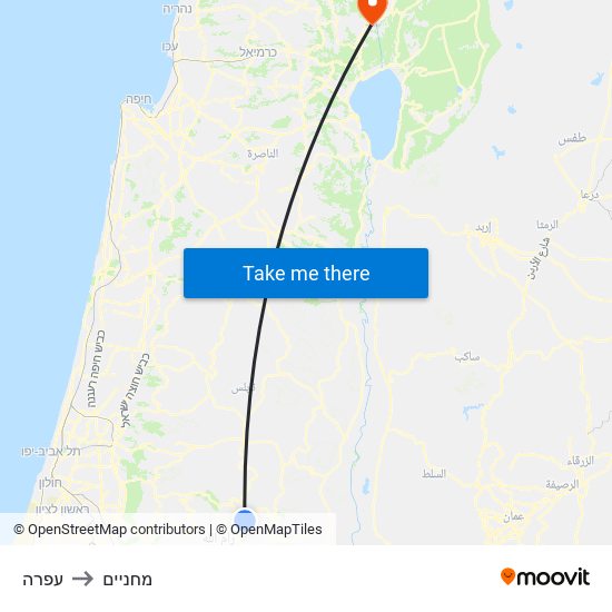 עפרה to מחניים map