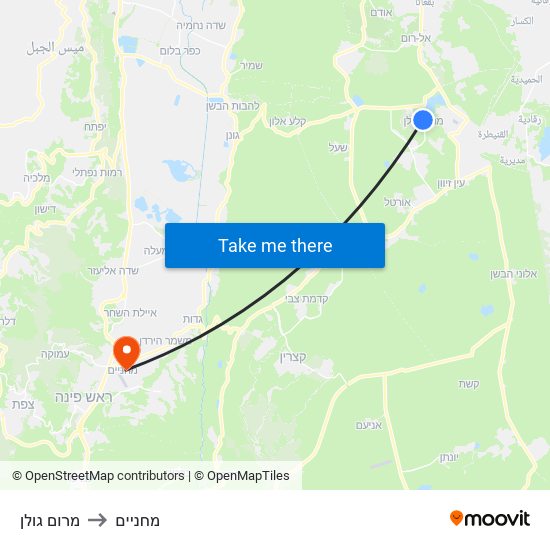 מרום גולן to מחניים map