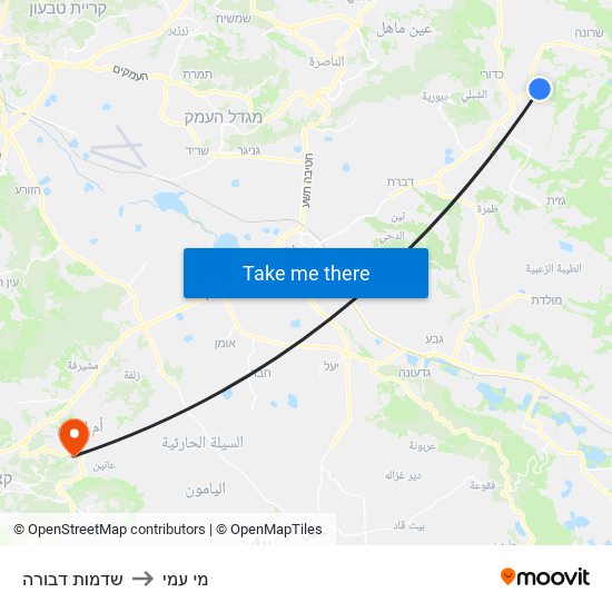 שדמות דבורה to מי עמי map