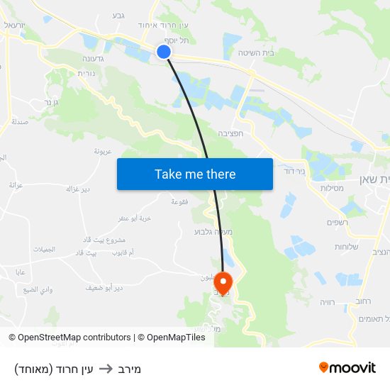 עין חרוד (מאוחד) to מירב map