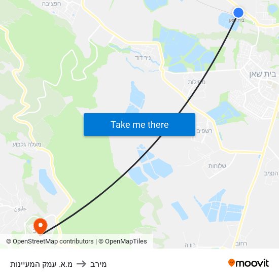 מ.א. עמק המעיינות to מירב map