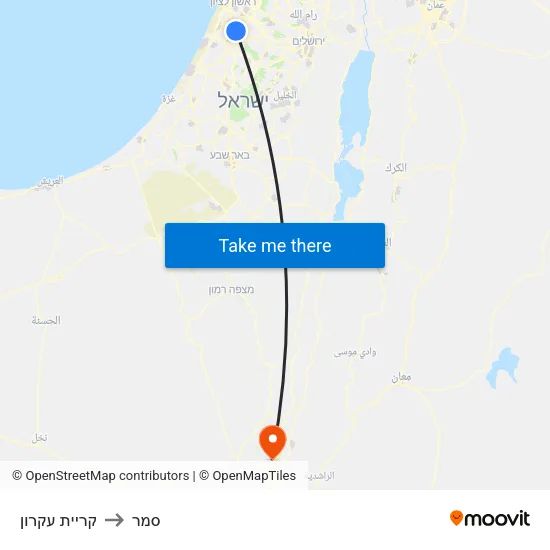 קריית עקרון to סמר map