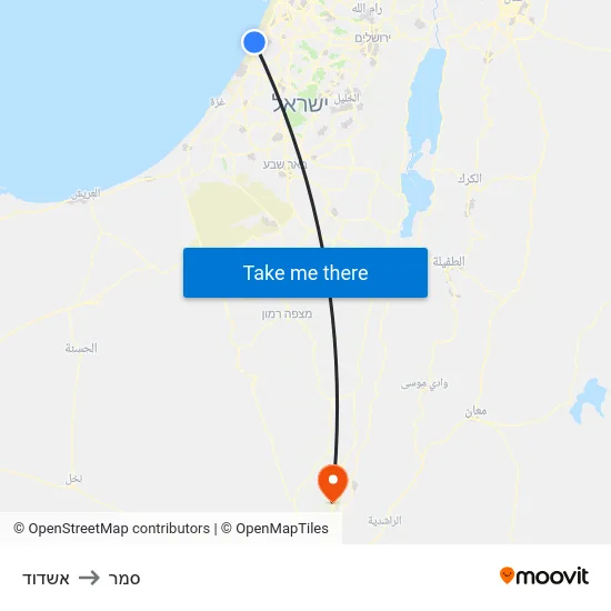 אשדוד to סמר map