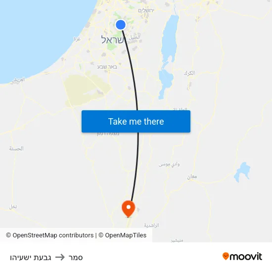 גבעת ישעיהו to סמר map