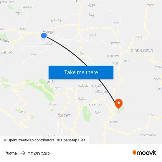 אריאל to כוכב השחר map