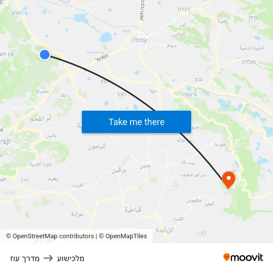 מדרך עוז to מלכישוע map