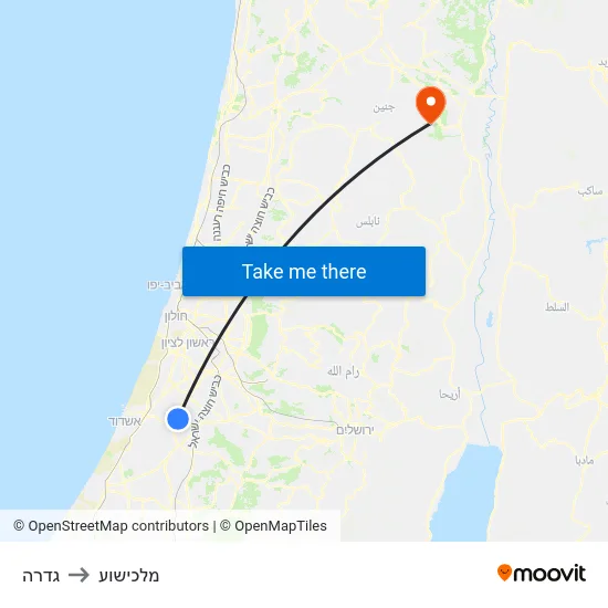 גדרה to מלכישוע map