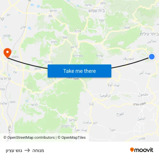 גוש עציון to מנוחה map