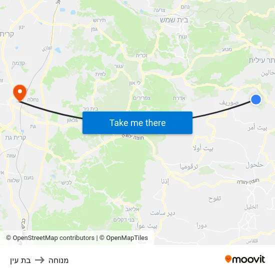 בת עין to מנוחה map
